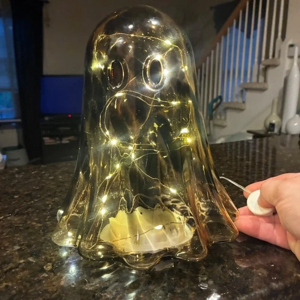 Set of 2 LED Tortoise Glass Ghosts 1 Small & 1 Large